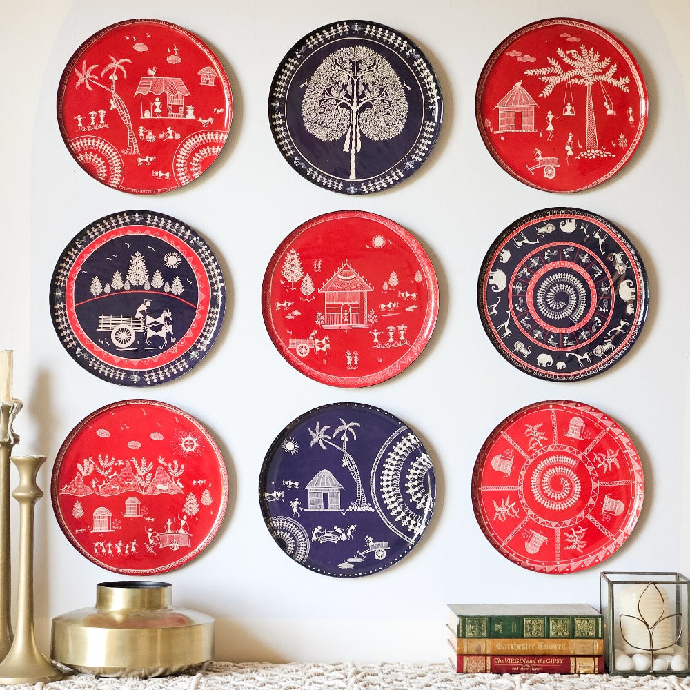 Warli Wall Plates - Set of 9