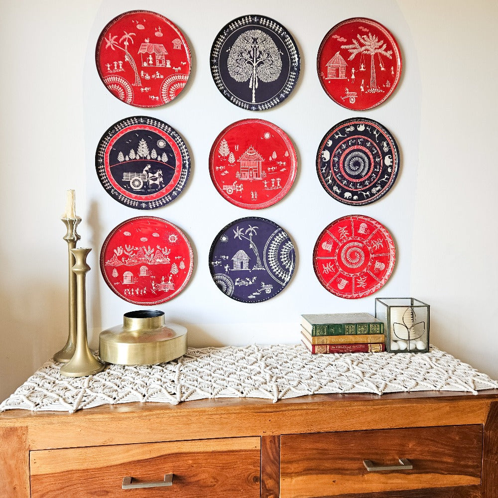 Warli Wall Plates - Set of 9