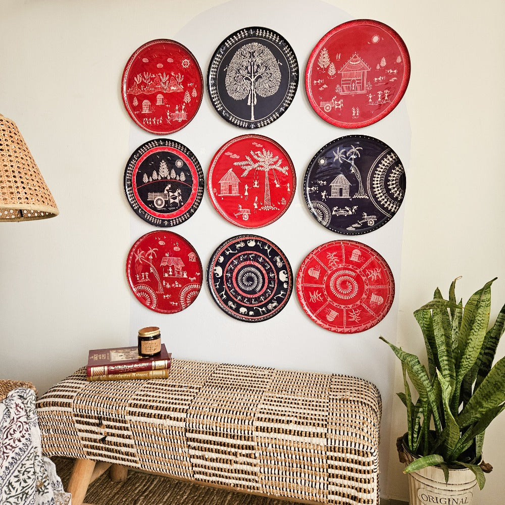 Warli Wall Plates - Set of 9