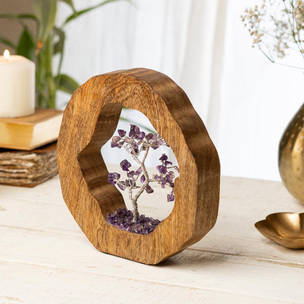 Amethyst Crystal Tree in wooden ring