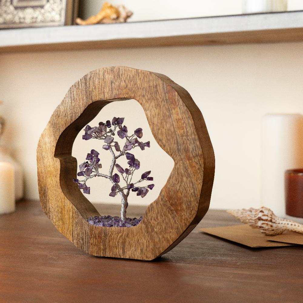 Amethyst Crystal Tree in wooden ring