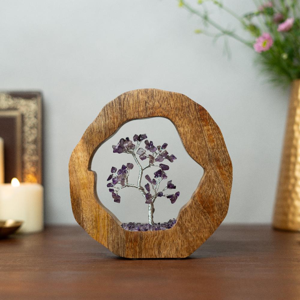 Amethyst Crystal Tree in wooden ring