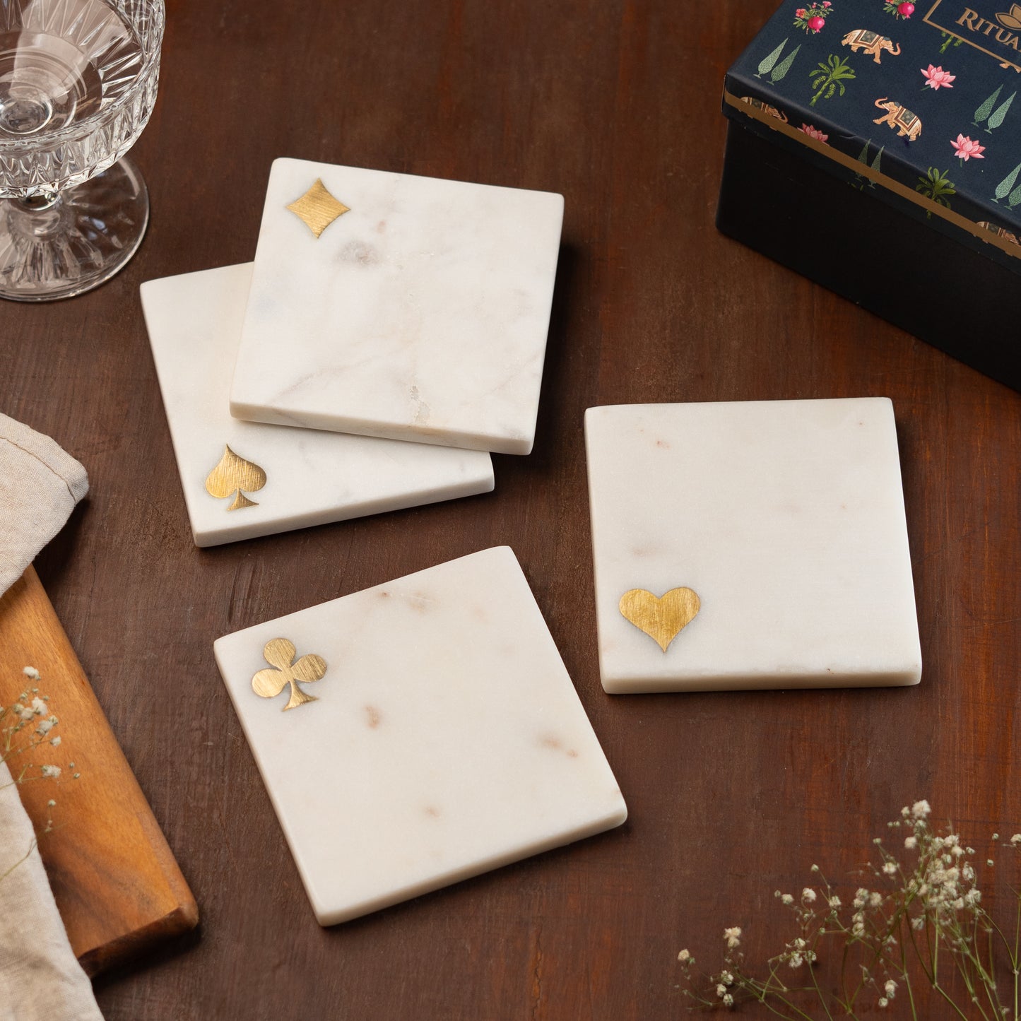 Marble Taash Coasters- Set of 4