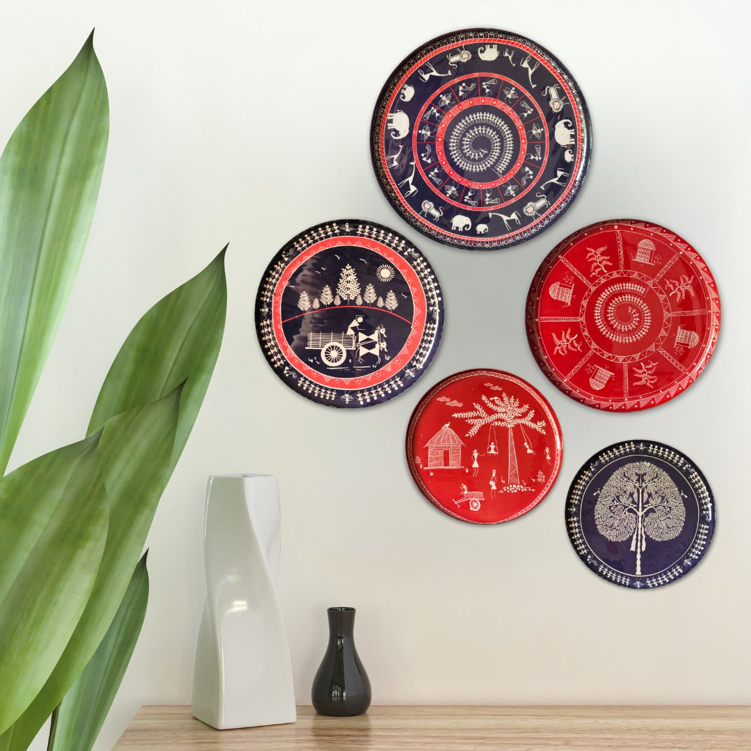 Warli Wall Plates - Set of 5