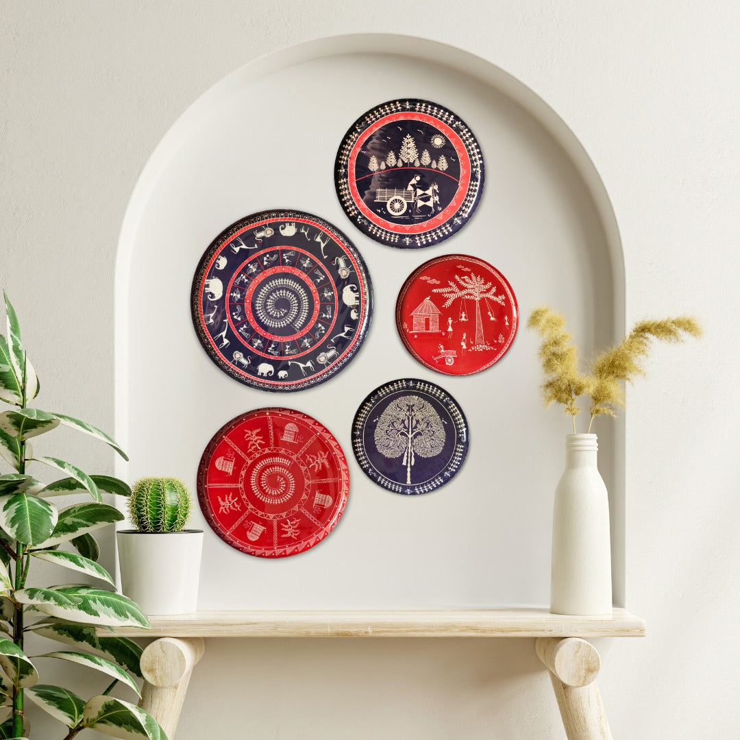 Warli Wall Plates - Set of 5