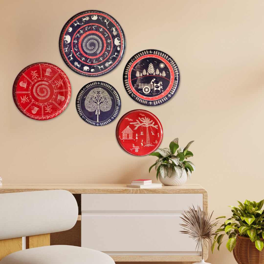 Warli Wall Plates - Set of 5