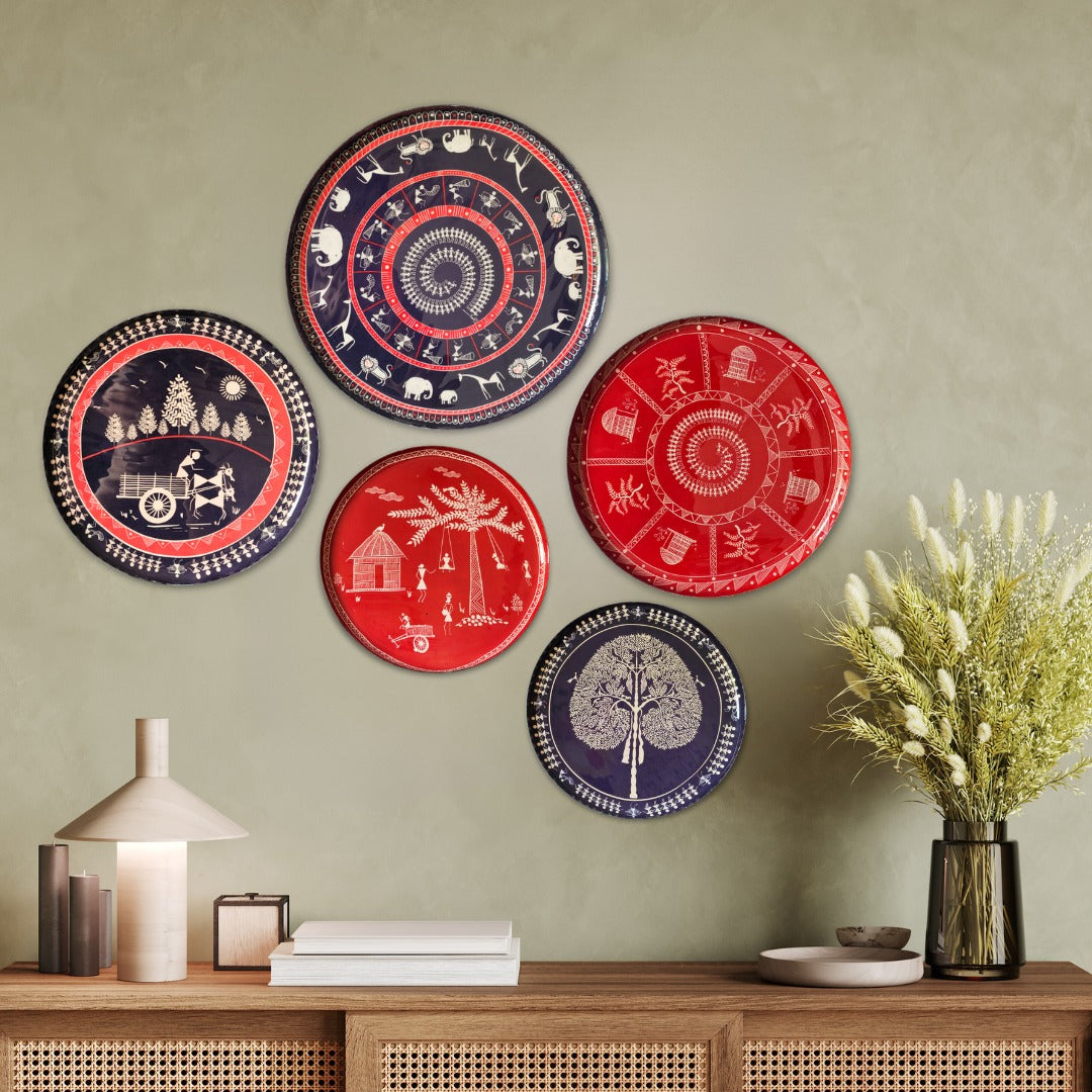 Warli Wall Plates - Set of 5