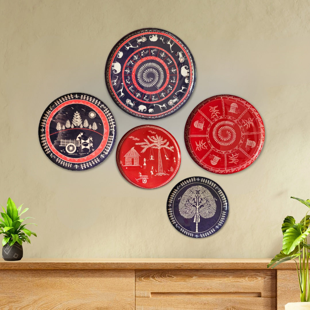 Warli Wall Plates - Set of 5