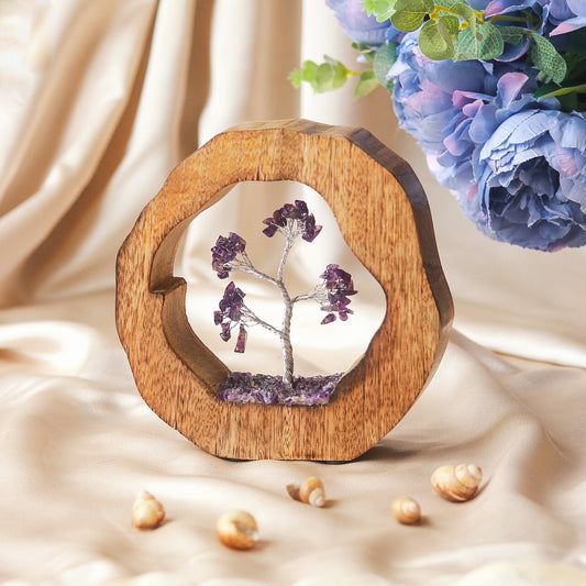 Amethyst Crystal Tree in wooden ring