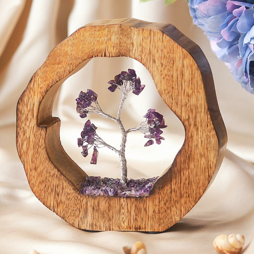 Amethyst Crystal Tree in wooden ring