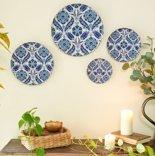 MNL Decorative Plates Indigo Tulip Wall Plates- Set of 4